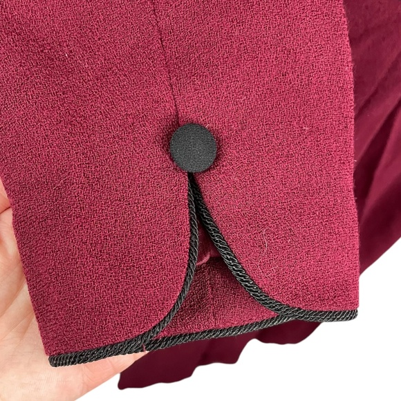100% Wool Embroidered Dress 14 Burgundy Long Button-Up Vintage House Coat - Picture 9 of 13